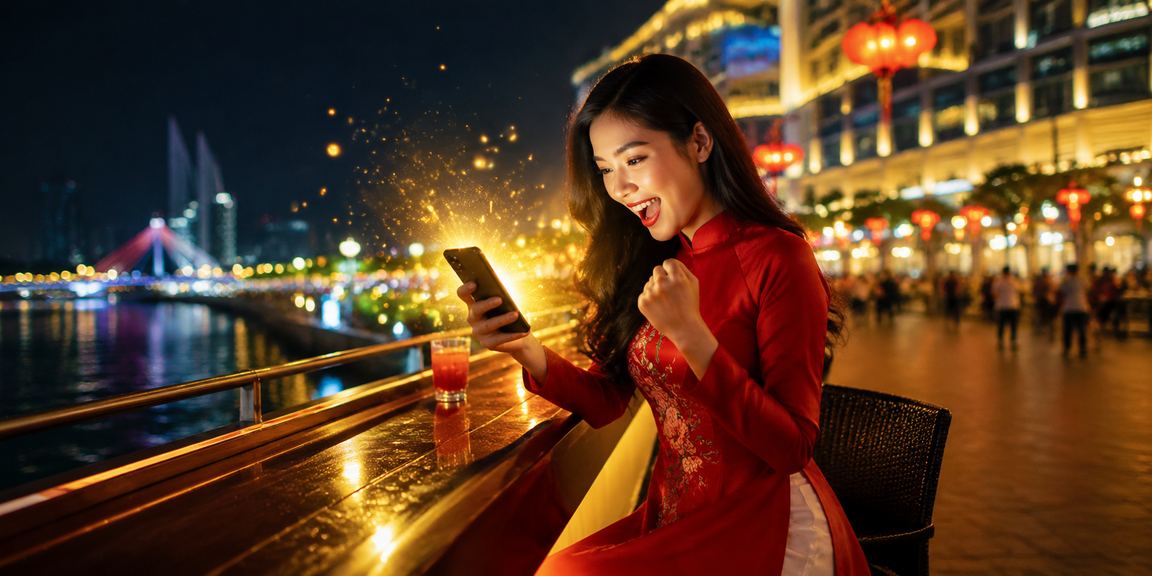 Người dùng Việt Nam mặc áo dài theo dõi cá cược thể thao trực tuyến tại Đà Nẵng